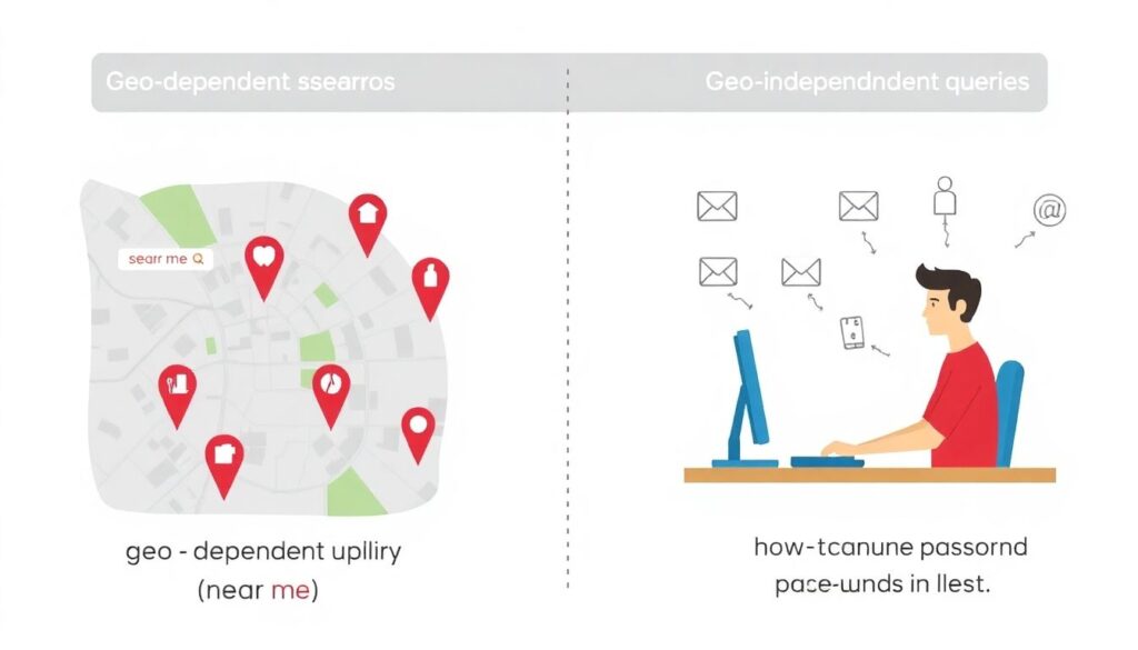 Геозависимые и геонезависимые запросы: разница и использование в Seo Геозависимые и геонезависимые запросы: в чем разница и как их использовать. - иллюстрация