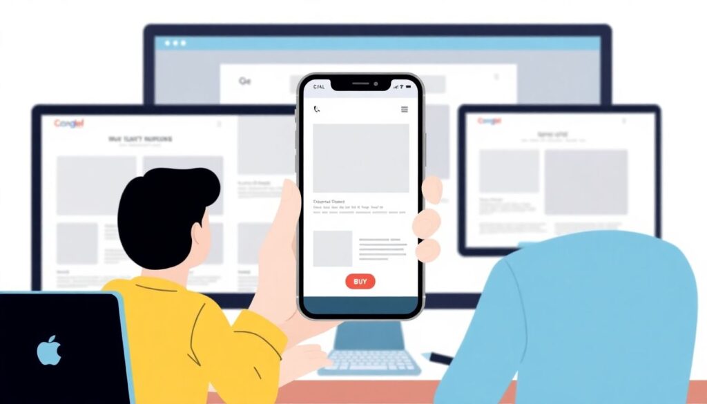 Оптимизация сайта для мобильных устройств и mobile-first index: пошаговое руководство Как оптимизировать сайт для мобильных устройств: руководство по Mobile-First Index. - иллюстрация