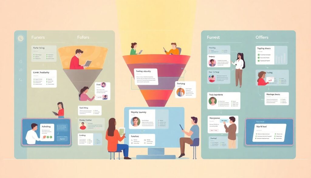 Воронка продаж в контент‑маркетинге: как выстроить эффективный путь клиента Построение воронки продаж в контент-маркетинге. - иллюстрация