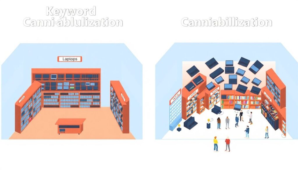 Как избежать каннибализации ключевых слов на сайте и сохранить трафик Как избежать каннибализации ключевых слов на сайте. - иллюстрация
